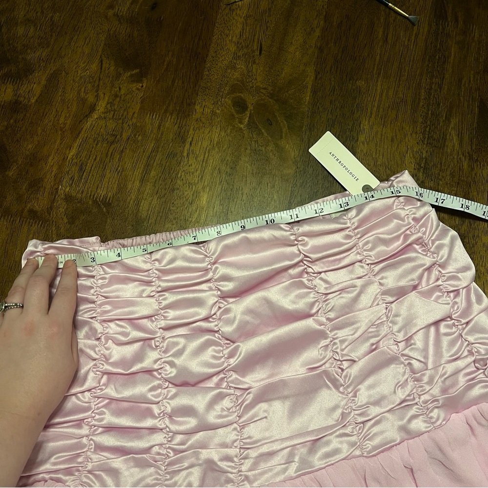NWT Anthropologie Maeve Satin Chiffon Ruched Mini Skirt Pink Size M Coquette - Picture 8 of 13